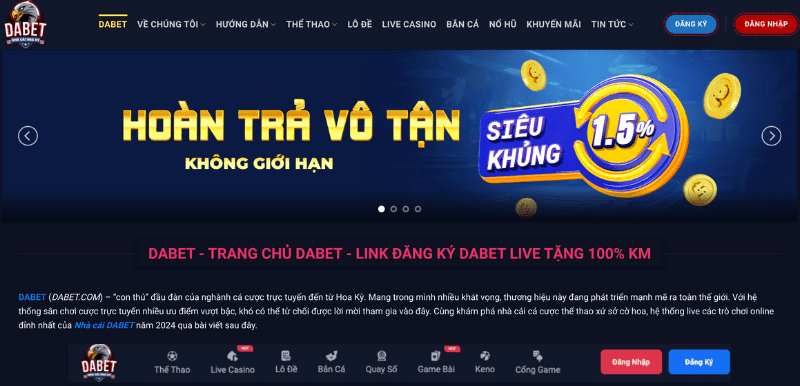 Giao diện website dabet.bond